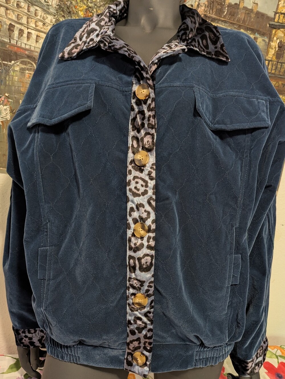 New With Tags Umgee Quilted with Animal Print Callor And Cuffs.